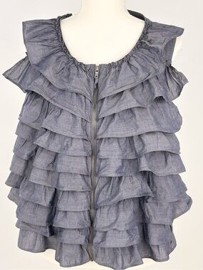 J.Crew Chambray Ruffle Zip Top Blue Romantic Cottagecore Size S